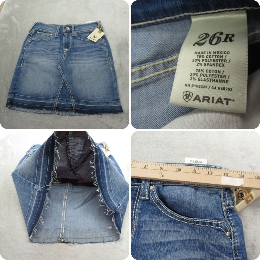 Ariat Denim Skirt Womens 26R Medium Wash Frayed Hem Ella Deconstructed NEW